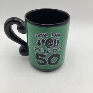 Laid Back Ent. 50th Birthday Novelty Coffee Mug Green Black Question Mark Handle